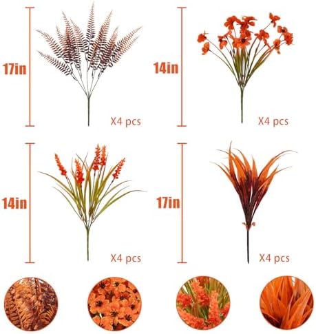 Faux Fall Flowers Outdoor, 16Pcs Artificial Fall Flowers UV Resistant Autumn Plastic Flowers Plants Fall Greenery Shrubs for Outside Porch Patio Garden House Thanksgiving Decor - Image 5