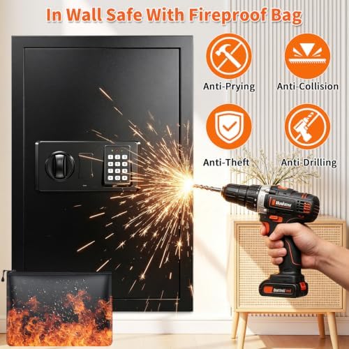 Black 22.05" Tall Wall Safes Between Studs 16" Centers with Fireproof Bag - Image 3