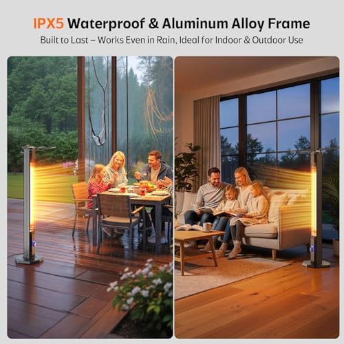Outdoor Electric Patio Heater, 42-inch 1500W Infrared Tower Heater with 9 Heat Settings & 9H Timer, IPX5 Waterproof, Safety Lock, Tip-Over & Overheat Protection Space Heater for Indoor & Outdoor Use - Image 4