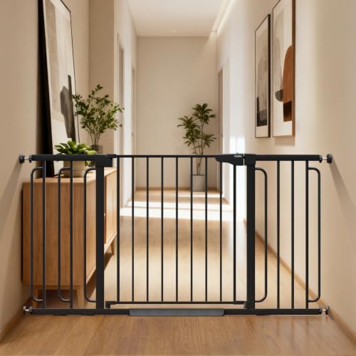 Cumbor 36.6-59" Extra Wide Baby Gate for Stairs, Auto Close Dog Gate Black by Cumbor