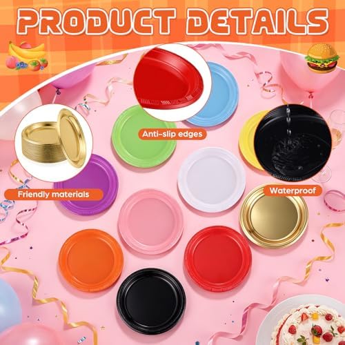 Plastic Plates 9 Inch Plastic Solid Round Party Dessert Dinner Plates for Weddings Party BBQs Birthday Camping and Anniversary (50, Red) - Image 2
