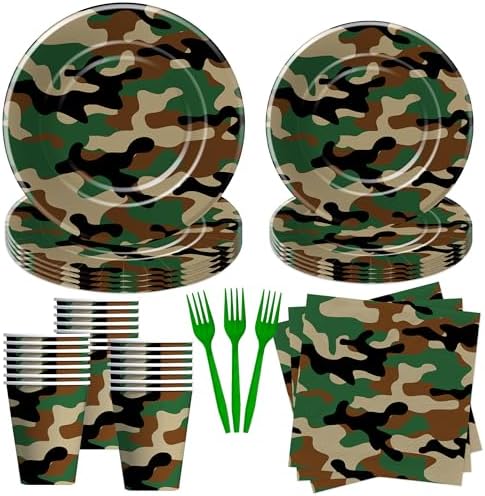 Army Military Camouflage Plates And Napkins Party Supplies, 24 Sets by Xenorik