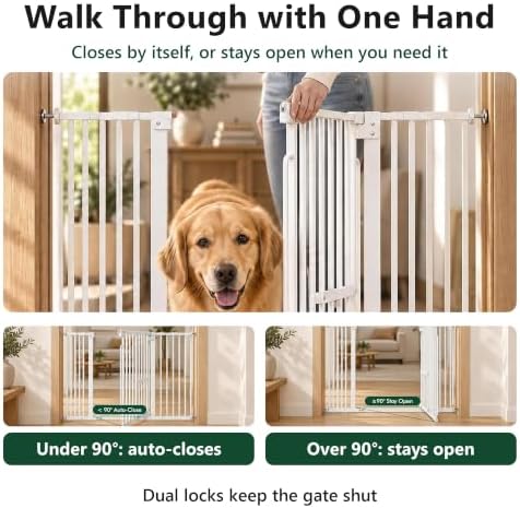 Dog Gate with Adjustable Cat Door, 29.5-42.5 in Wide,White - Image 6