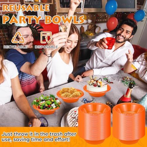 100 Pack 16oz Orange Disposable Plastic Bowls Dessert, Ice Cream, Salad, Soup Serving Cups for Party, Picnic, Food Snacks (Orange) - Image 4