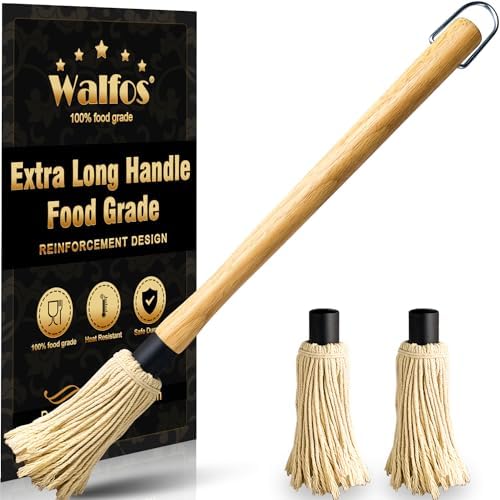 Walfos BBQ Mop Brushes for Sauce, Grilling Basting Mop Wooden Long Handle with 3 Heads, for Grilling, Barbecue, Smoking Steak (18") by Walfos