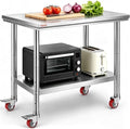 Vevor Mophorn Stainless Steel Work Table 36x24 Inch with 4 Wheels, Casters Heavy Duty Food Prep Worktable for Commercial Kitchen Restaurant, Silver by VEVOR