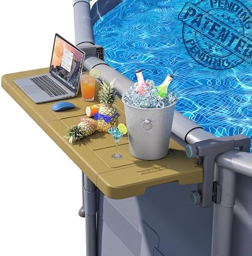 POOLHACKER Poolside Bar, [Original] Swim Up Bar Exclusively for Above-Ground Round Pools. Patio Poolside Table Smart Fold Easy Maintenance, Weather Resistant Stable Tabletop (Amber Brown) by POOLHACKER
