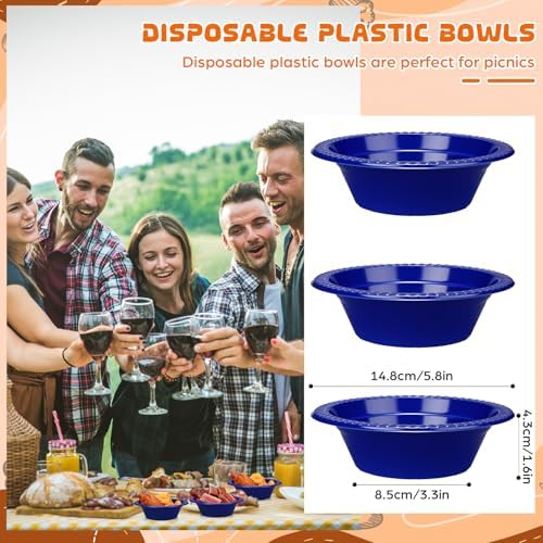 24 Pack 12 oz Disposable Plastic Bowls Dessert, Ice Cream, Salad, Soup Serving Cups for Party, Picnic, Food Snacks (Blue) - Image 2