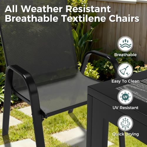 Pamapic Outdoor Dining Sets for 6, Rectangular Steel Slat Table with 6 Textilene Chairs, 7 Piece Patio Table and Chairs Set with Umbrella Hole for Patio, Backyard, Poolside (Black, No Umbrella) - Image 7