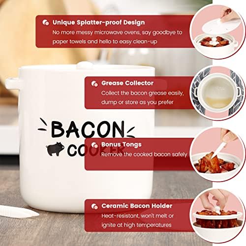 SOLIGT Ceramic Bacon Cooker for Microwave Oven - Splatter-Proof Design Microwave Bacon Cooker with Lid and Bonus Tongs - Easy Faster Bacon Maker for Yummy Crispy Bacon - Image 5