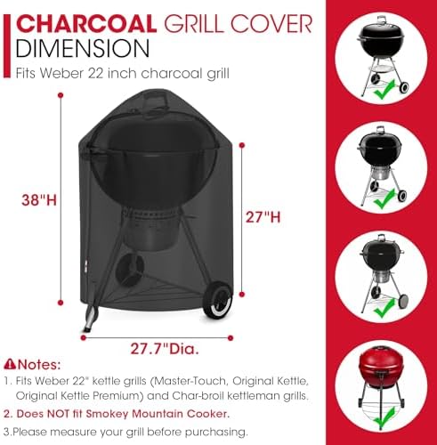 Unicook 22-Inch Charcoal Kettle Grill Cover, Heavy Duty Watereroof - Image 2
