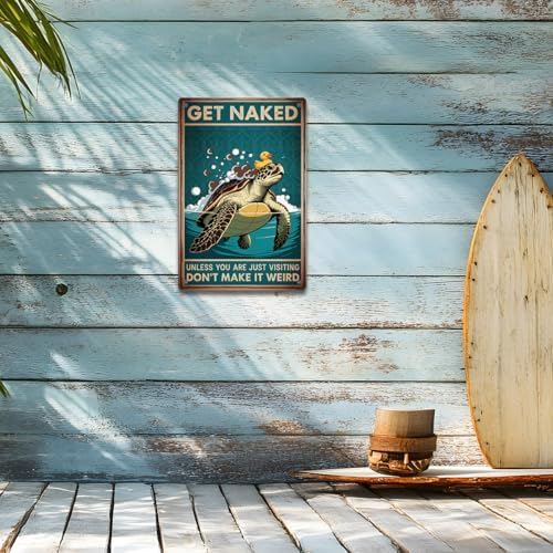 BEASTZHENG Funny Sea Turtle Bathroom Metal Tin Sign Turtle Decor, Ocean Theme Wall Art, Tropical Turtle Bathroom Accessories, Sea Life Tin Sign for Restroom - Image 4