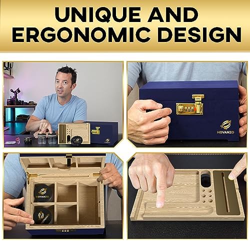 HOVANZO Premium Large Bamboo Storage Box with Organizer Tray - Decorative Box Set with Combination Lock - Large Wooden Container - Storage Wood Box for Accessories - Box Kit with Glass Jars - Image 5