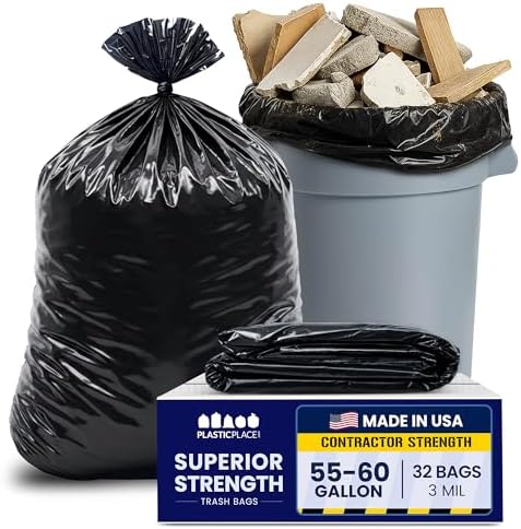 Plasticplace Contractor Trash Bags 55-60 Gallon │ 3.0 Mil │ Black Heavy Duty Garbage Bag │ 38” x 58” (32 Count) - Image 2