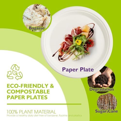 Compostable Paper Plates 10 Inch 150 Pack, Biodegradable Disposable Plates Heavy Duty White Plates, Made of Natural Sugarcane Bagasse, Unbleached Round Dinner Plates - Image 4
