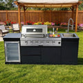 85-Inch 4-Burner Propane Gas Outdoor Kitchen Grill Island - 72000 BTU Stainless Steel BBQ, Refrigerator, Rotisserie, Stainless Countertops, Soft-Close Storage, For Patio, Lawn, Backyard, Black by Dvasovio