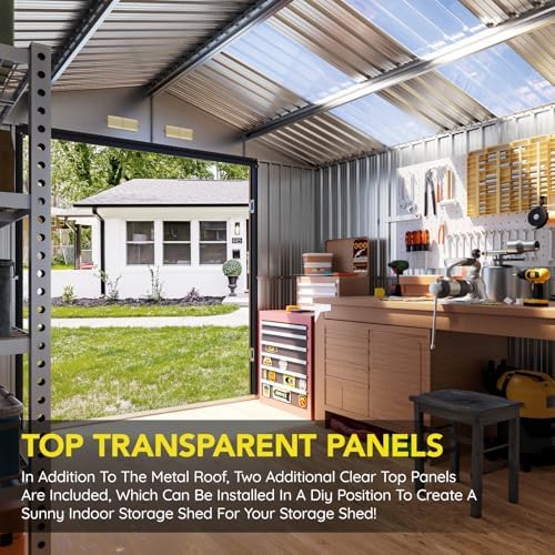 10 x 12 FT Metal Storage Shed for Backyard, Brown - Image 5