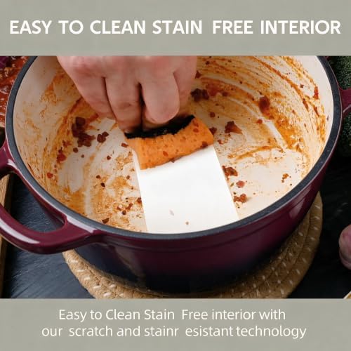 Dutch Oven Enameled Cast Iron with Lid - Big Dual Handles - Oven Safe up to 500°F - Classic Round Pot for Versatile Cooking 3 QT Deep Pot Fig - Image 5