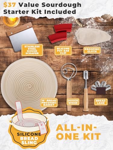 Dutch Oven Bread Baking Pot with Lid 6QT Enameled Cast Iron Oven, White Design & Complete Sourdough Kit (Banneton Basket, Dough Tools, Silicone Sling) for Artisan Bread Making - Image 6