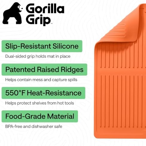 GORILLA GRIP Silicone Grill Mat, Heat Resistant Up to 550F, 16x12, Orange - Image 2
