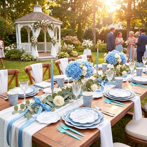 Zubebe 120 Pcs Something Blue Bridal Tableware Serves 24 Plates Cups Napkin - Image 3
