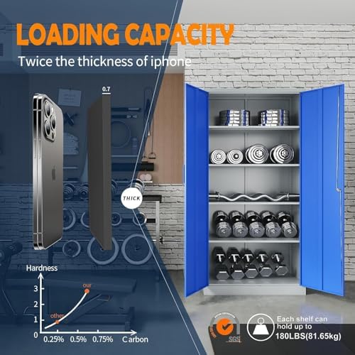 Yizosh Metal Garage Storage Cabinet with 2 Doors and 5 Adjustable Shelves - 71" Steel Lockable File Cabinet,Locking Tool Cabinets for Office,Home,Garage,Gym,School (Gray Blue) - Image 5