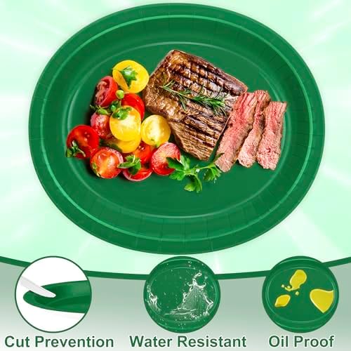 50 Pack Green Paper Plates Disposable Oval Dark Green Party Dinnerware Set - Image 3