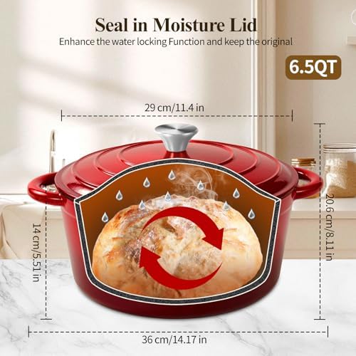 Enameled Cast Iron Dutch Oven pot 6.5 QT with Lid for Bread Baking - Image 3