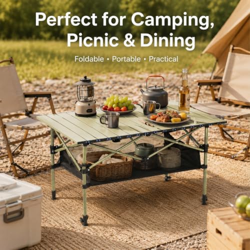 Portable Folding Camping Table, Adjustable Height, Beige, 37 x 21 in - Image 6