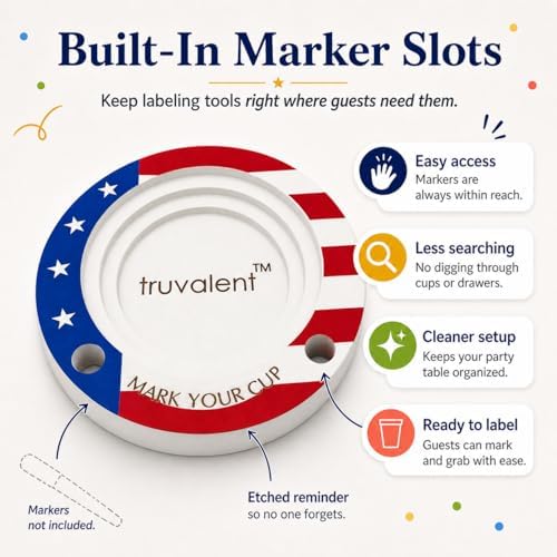 Party Cup Holder With Marker Slots & "Mark Your Cup" Engraved (Patriotic) - Image 3