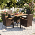 Wisteria Lane Rattan Patio Table and Chairs Set with Acacia Tabletop, Brown by WisteriaLane