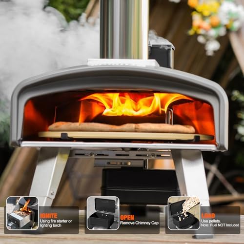 Mimiuo 12" Outdoor Wood Pellet Pizza Oven w/Auto-Rotating Stone, 60S Bake - Image 6