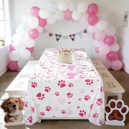 Kochorie 121 Pieces Pink Dog Paw Print Party Supplies Tableware Set - Image 6
