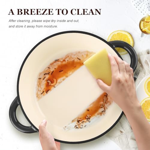 Overmont Enameled Cast Iron Dutch Oven - 4.5QT Pot with Lid Cookbook & Cotton Potholders - Heavy-Duty Cookware for Braising, Stews, Roasting, Bread Baking GraphiteGray - Image 4