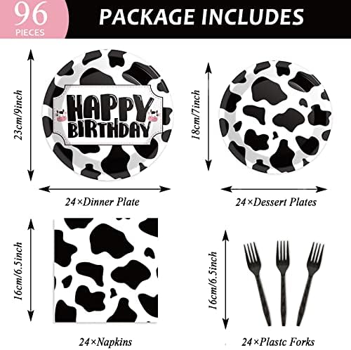 Wiooffen 96 Pcs Cow Print Birthday Party Supplies Farm Animal Cow Print Plates and Napkins Cow Party Tableware Set Cow Themed Party Decoration For 24 Guests - Image 2
