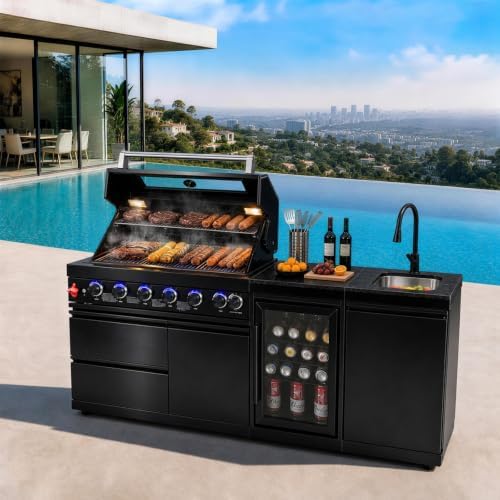 81.9" 6-Burner Modular Outdoor Kitchen Island, 85,000 BTU Propane Gas Grill by Unknown