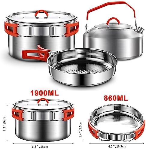 304 Stainless Steel Camping Cookware Set - Mess Kit with Pots, Pans, Kettle, Plates, Forks, Knives, Spoons for 2 People, Perfect for Camping, Picnic, RVs - Image 6