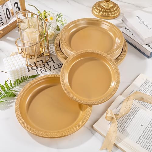 WELLIFE Gold Plastic Plates 7 Inch 50 Count - Image 2