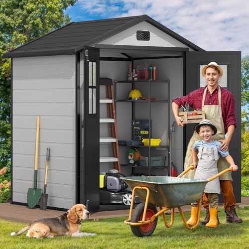 DWVO Outdoor Storage Shed 6x4.4 FT Plastic Garden Tool Shed with 2 Windows, Double-Wall Outside Shed for Lawn Mower, Garden Tool for Backyard, Lawn, Patio - Image 3