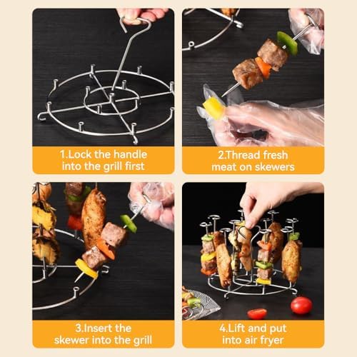 304 Stainless Steel Air Fryer Skewer Stand Dishwasher Safe Vertical Skewer Air Fryer Accessories for BBQ Grill Kabobs Chicken Meat Seafood (12 Long Skewers) - Image 4
