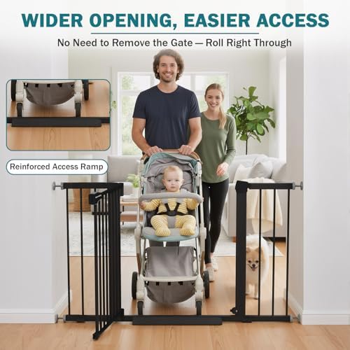 Mumeasy 29.7–48" Baby Gate for Stairs, Dog Gate for Doorways, Auto Close Child Gate, Indoor Safety Pet Gate with Walk Thru Door, Easy Install Pressure Mounted Extra Wide Gate for Kitchen, House, Black - Image 5