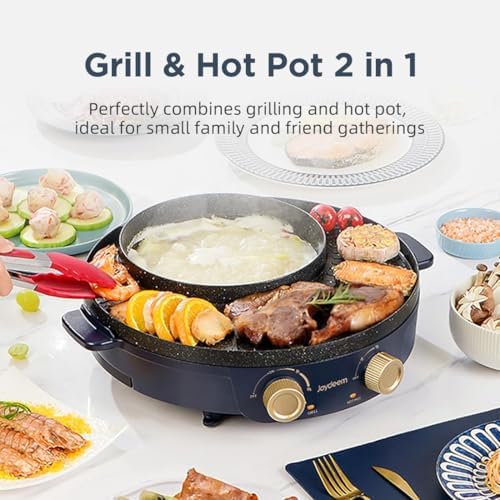 Joydeem Electric Grill with Shabu Shabu Hot Pot, Compact Korean BBQ Hotpot Combo Machine, 2L Hot Pot, Suitable for 1-4 People, JD-SK3407 - Image 2