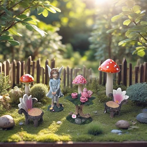 3 Pcs Miniature Garden Furniture Miniature Table and Chairs Set Fairy Garden Accessories Outdoor Mini Resin Furniture Kit Micro Landscape Decor Tea Set for Fairies and Garden Gnomes DIY Craft Gift - Image 3