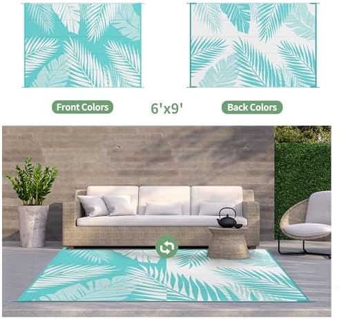GENIMO Outdoor Rug, Waterproof Plastic Rugs for Patio, 6'x9' Navy White - Image 2