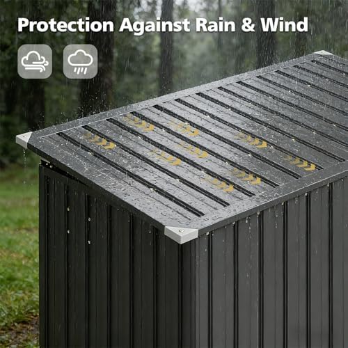 80 Cu. Ft Outdoor Trash Can Shed with Pneumatic Support Rod, 5x3 Ft Outdoor Storage Shed w/Lockable Doors & Waterproof Lid Chain,Ideal for 2 Trash Bins for Patio/Garden/Backyard - Image 6