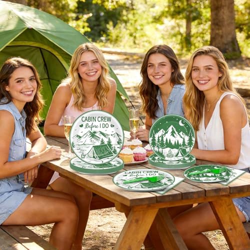 96Pcs Camp Bachelorette Plates and Napkins Mountain Camp Birthday Party Supplies for Bridal Shower Disposable Dessert Paper Plates Camping Bachelorette Bridal Shower Wedding Engagement Party Favor - Image 6