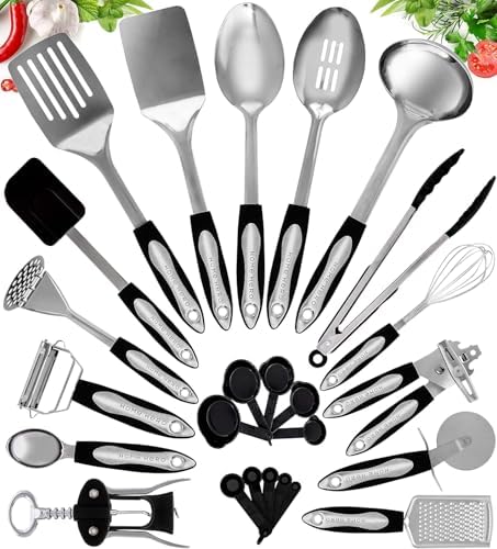Home Hero Stainless Steel Kitchen Utensils Set - Heat-Resistant Silicone & Nonstick Tools - Durable Stainless Steel Kitchen Gadgets - Complete Kit Measuring Cups & Spoons - 41-Piece Set by HomeHero