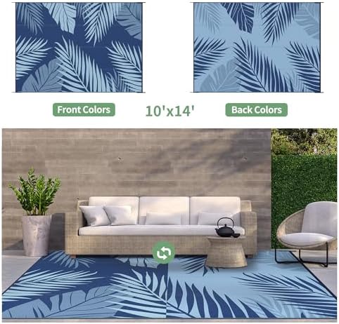 GENIMO Outdoor Rug, Waterproof Plastic Rugs 10'x14' for Camping Blue - Image 2