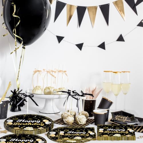 40Pcs Black Gold Glitter Happy Birthday Party Decorations Paper Plates and Napkins for Adult Men Women Birthday Celebrations,Suitable for 20 Guests - Image 6