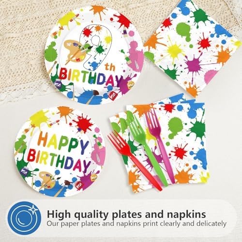 96 Colorful Art Paint 9th Birthday Party Supplies Serves 24 - Image 3